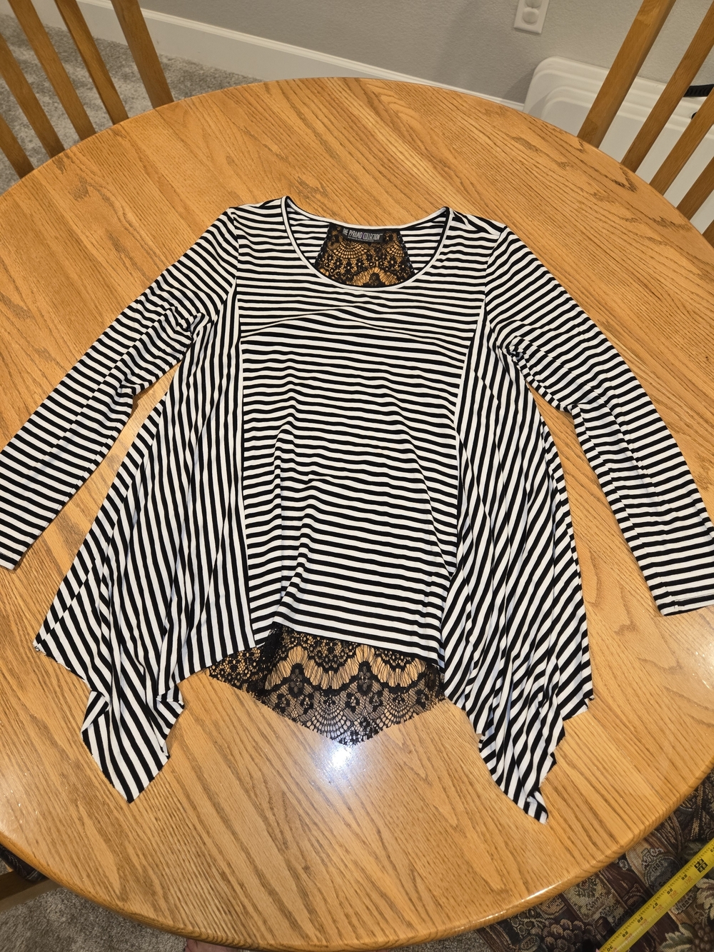 The Pyramid Collection Black & White Striped Lace-Hem Tunic